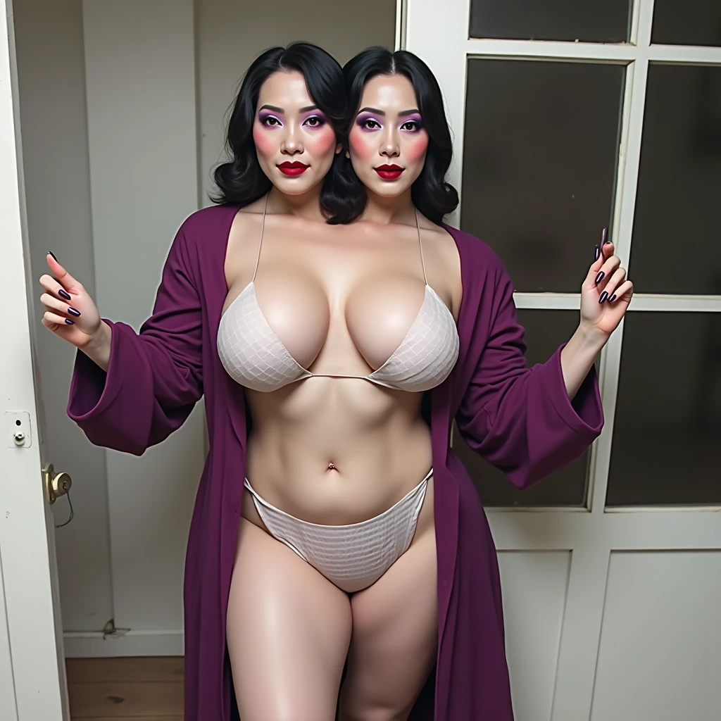 tmasterpiece, High- sharpness, high high quality, Detailed face, detailed body render,1人, 独奏,Black silk oil shiny open stockings,A black face, no brassiere, breasts out,Milk fat buttocks,Squat head-on,Both legs raised, Be red in the face, Thick thighs and thin calves,legs separated,sheer cloth --auto