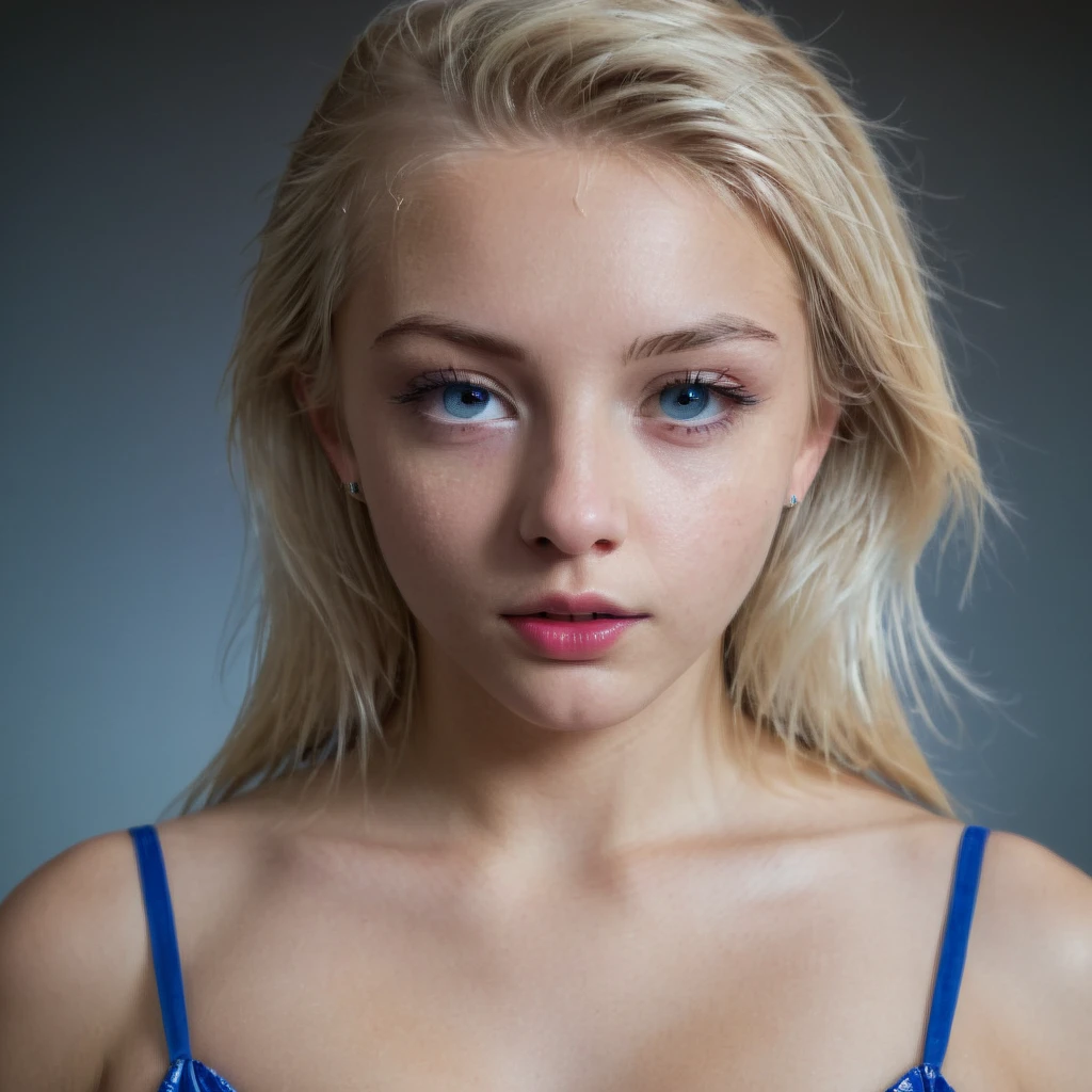 make a blonde with blue eyes and supremely beautiful with black leggings and barefoot shitting in her pants