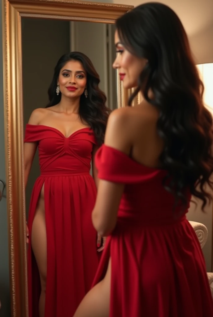 Salma Hayek dressed in elegant clothes smiling