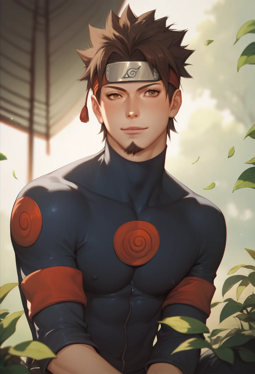 1 man, beautiful ,  tight hair ,  Brown Hair ,  short hair,  brown eyes ,  goatee ,  goatee castanho, 24 years old, Uchiha clan ,uchiha clan, Naruto Shippuden, anime style, slim