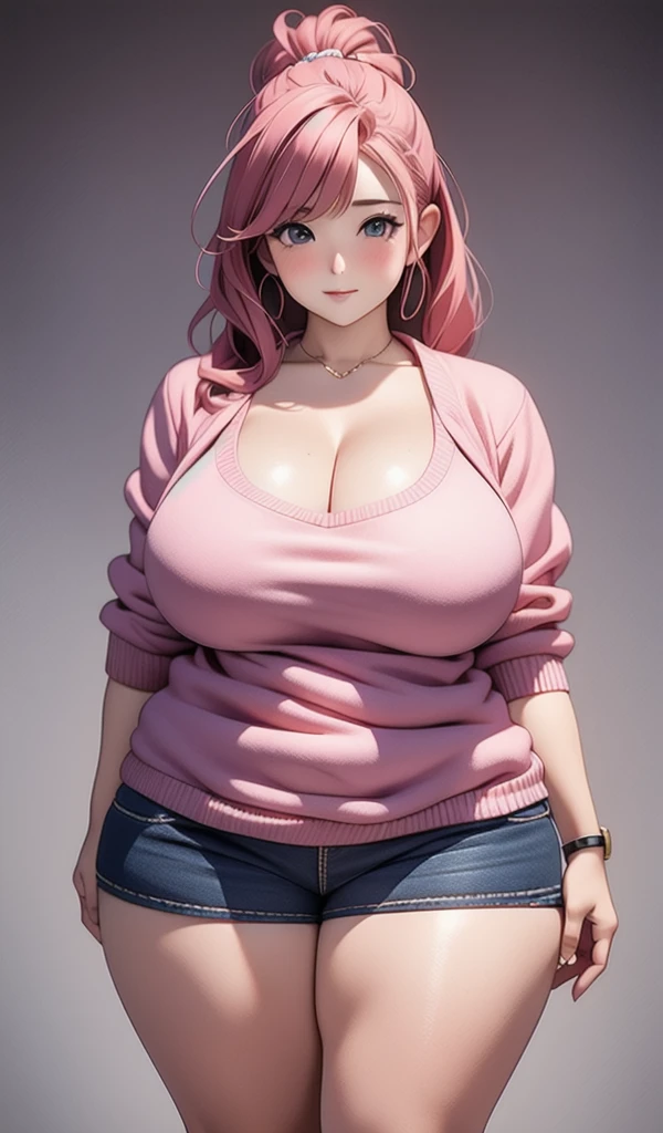 personally delivered_haramura, 1 girl, alone,(better quality, masterpiece), (chubby body), emphasize the thighs,  Big breasts, put your hand on your chest