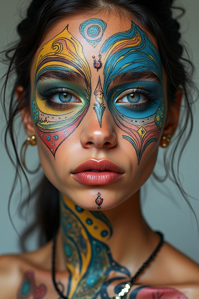 VISAGE DE cindy prado 35 ans en couleur TATOUAGE TRIBAL