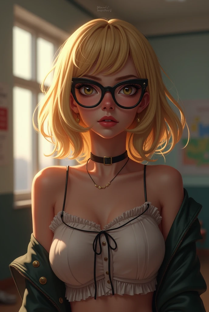 (masterpiece, best quality, chromatic lighting, professional quality) FaithMirror, 1girl, solo, blonde hair, high ponytail, realistic body proportions, parted lips, mouth open, lingerie, body stocking, looking at viewer, black rim glasses, lips, seductive, POV fucking cowgirl, sex, ahegao, moaning, screaming, eyes fluttering, worms-eye-view perspective