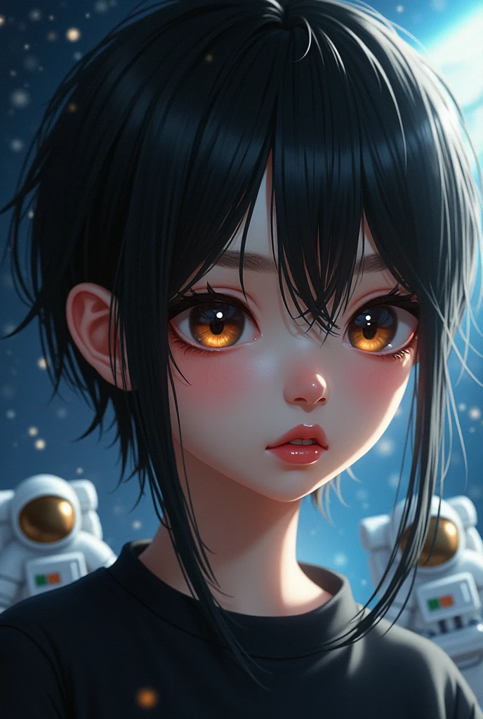 ((In the srmtarry filled night sky)) a girl with blue rises