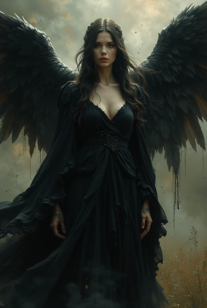 Angel of the darkness. Beautiful cinematic impressionist painting, Dark dramatic character, in the style of Jeremy Mann and Charles Dana Gibson, Mark Demsteder, Paul Hadley, artstation trend, sharp focus, studio photo, intricate details, high detail, Greg Rutkowski, perfect composition, beautiful detailed intricate insanely detailed octane render trending on artstation, 8 k artistic photography, photorealistic concept art, soft natural volumetric cinematic perfect light, chiaroscuro, award - winning photograph, masterpiece, oil on canvas, raphael, caravaggio, greg rutkowski, beeple, beksinski, giger