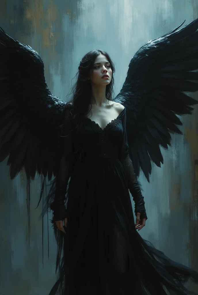 Angel of the darkness. Beautiful cinematic impressionist painting, Dark dramatic character, in the style of Jeremy Mann and Charles Dana Gibson, Mark Demsteder, Paul Hadley, artstation trend, sharp focus, studio photo, intricate details, high detail, Greg Rutkowski, perfect composition, beautiful detailed intricate insanely detailed octane render trending on artstation, 8 k artistic photography, photorealistic concept art, soft natural volumetric cinematic perfect light, chiaroscuro, award - winning photograph, masterpiece, oil on canvas, raphael, caravaggio, greg rutkowski, beeple, beksinski, giger
