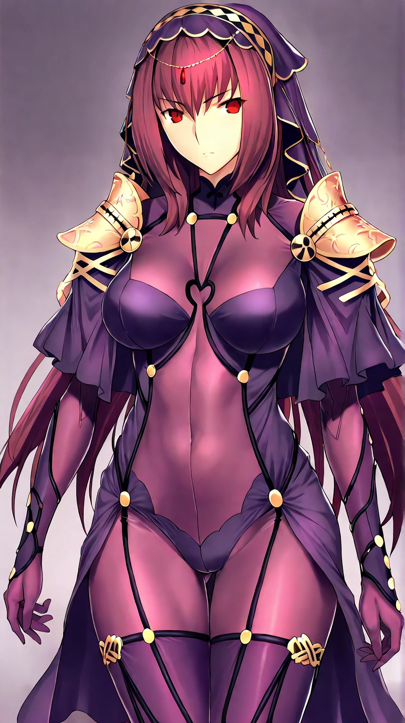 high resolution, masterpiece, necessary, detail, best quality, quality, necessary, tall details, High details, Precise, 

 1girl, alone, linda,  Costume, ufotable style, ufotable anime,

Scathach, scathach Fate Grand Order, fate,  Fate Grand Order, long hair, tight suit red, eyes, 