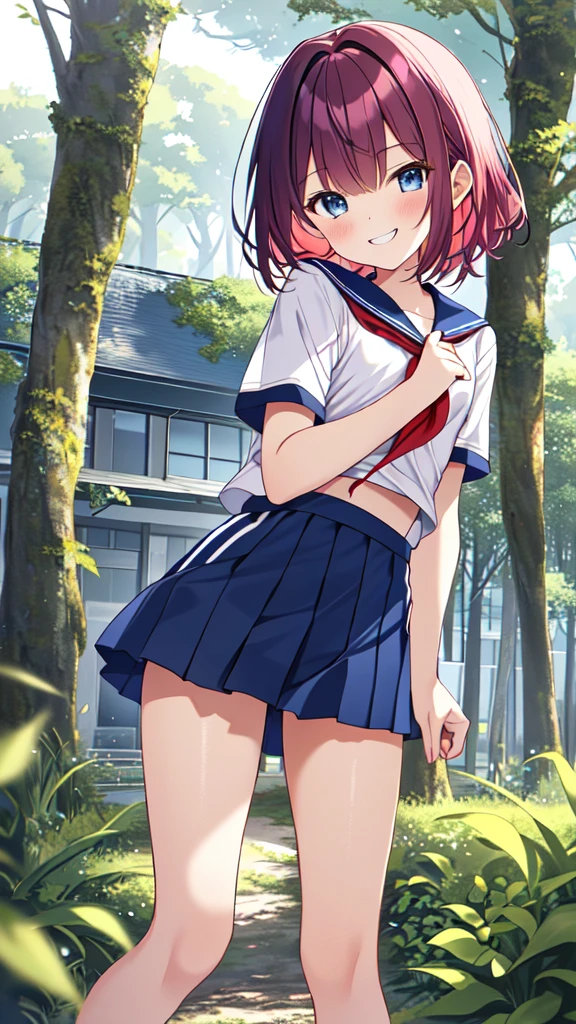 (masterpiece, Highest quality:1.2), Expressive eyes, Perfect Face, High resolution, One girl, alone, Ranma the Girl, 編み込みponytail,(RAW Photos, Highest quality),(Realistic,photo-Realistic:1.3),masterpiece,Very delicate and beautiful,Very detailed,CG,Unity,2k wallpaper,wonderful,In detail,A light smile,Very detailed,CG Unity 8k wallpaper,Large file size,Very detailedな,High resolution,Absurd,(Natural color hair,ponytail:1.3),((Floating Hair NovaFrogStyle)),Beautiful detailed girl,Detailed fingers,Very detailed eyes and face,Beautiful and sophisticated nose,Beautiful details,Long eyelashes,garden,Light on the face,high school girl,View your viewers,(White short sleeve shirt:1.1),(Navy bow tie),(Navy check pleated skirt),(((Roll up the skirt yourself))),(I lifted it myself),((Smallest panties:1.3)),(Light pink panties),Pay attention to the panties,One Girl,cute,young,Mature Face,(whole body:1.6),Realistic face,Realistic body,Beautiful thigh detail,