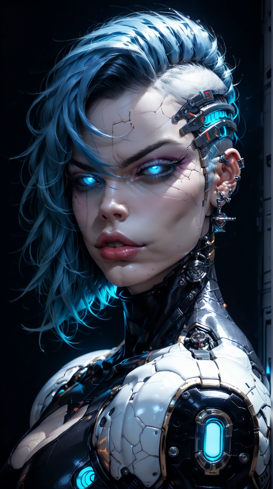 score_9, score_8_up, score_7_up,beautiful teenage muscular goth cyborg girl, nude, (black sclera:1.5), (blue glowing eyes:1.5), (blue glowing body veins:1.5),(((muscular bodybuilder physique:1.75))), ((((extreme muscular hypertrophy:1.5)))), (flat muscular pecs:1.5), (Cyborg exosuit:1.5), ((skinny thin legs:0.75), (blue glowing hair:1.25),(beautiful face:1.25), bimbo lips, blank background, gothic neon style, cyber punk style, zPDXLxxx, zPDXL3, zPDXLrl