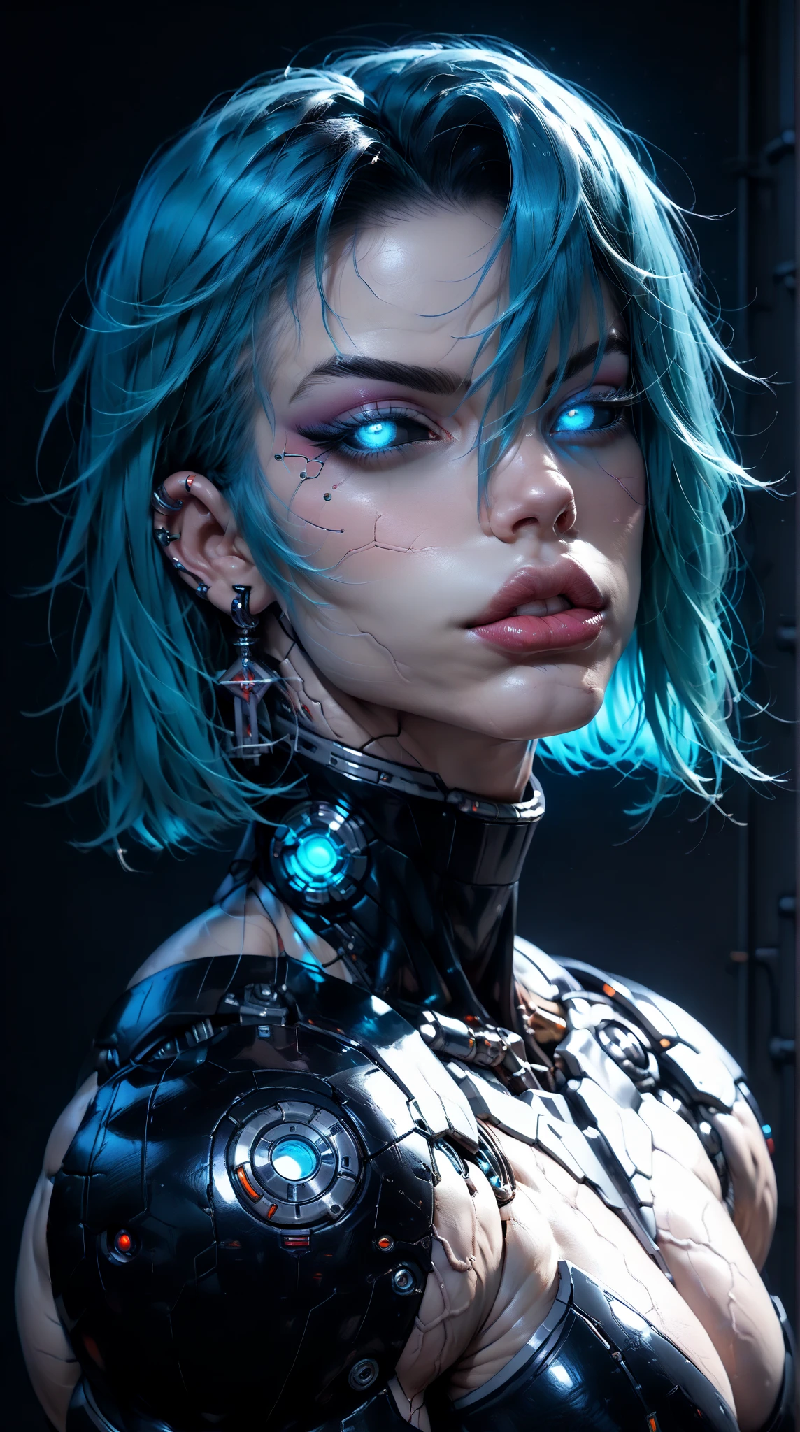 score_9, score_8_up, score_7_up,beautiful teenage muscular goth cyborg girl, nude, (black sclera:1.5), (blue glowing eyes:1.5), (blue glowing body veins:1.5),(((muscular bodybuilder physique:1.75))), ((((extreme muscular hypertrophy:1.5)))), (flat muscular pecs:1.5), (Cyborg exosuit:1.5), ((skinny thin legs:0.75), (blue glowing hair:1.25),(beautiful face:1.25), bimbo lips, blank background, gothic neon style, cyber punk style, zPDXLxxx, zPDXL3, zPDXLrl