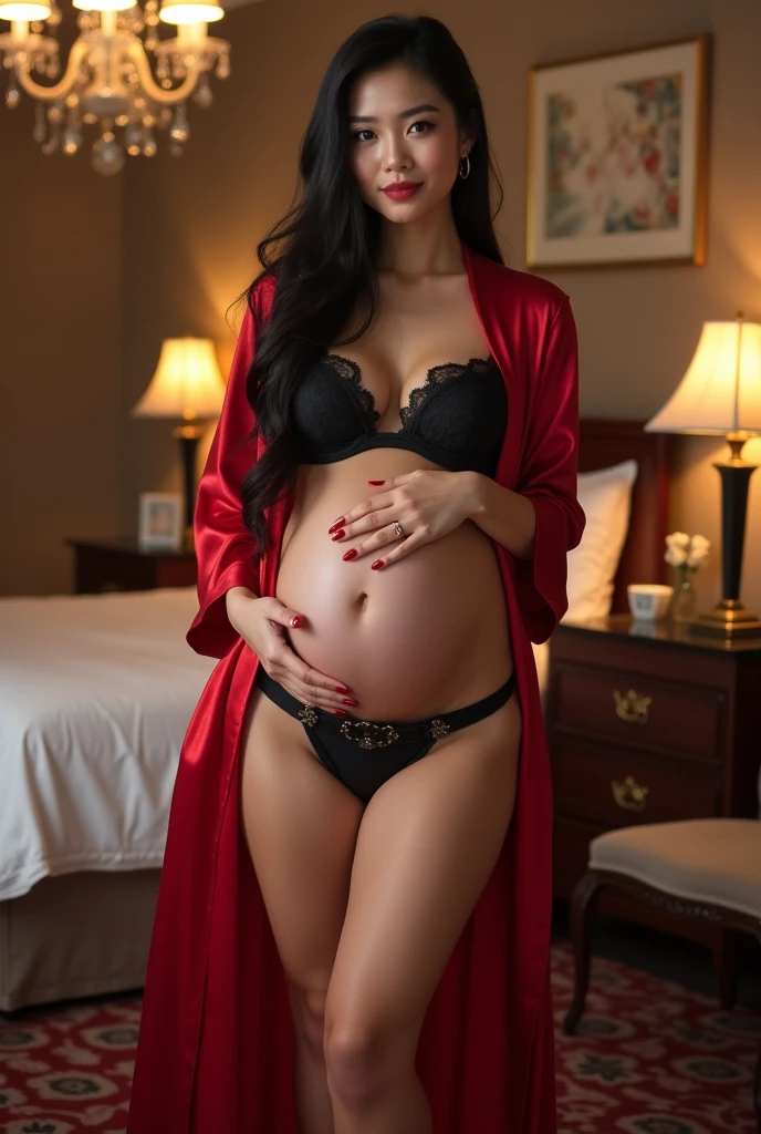A PREGNANT SEXY SUPERGIRL, WEARING HER LEATHER SUPERGIRL OUTFIT AND CAPE, LAYING ON HER BED HYNOPTIZED, HOLDING HER BELLY. LARGE HYPNOTIC CIRCLES BEHIND HER. INCREDIBLE DETAILS, HYPER DETAILED IN 8K RESOLUTION, MILLIONS OF COLORS.