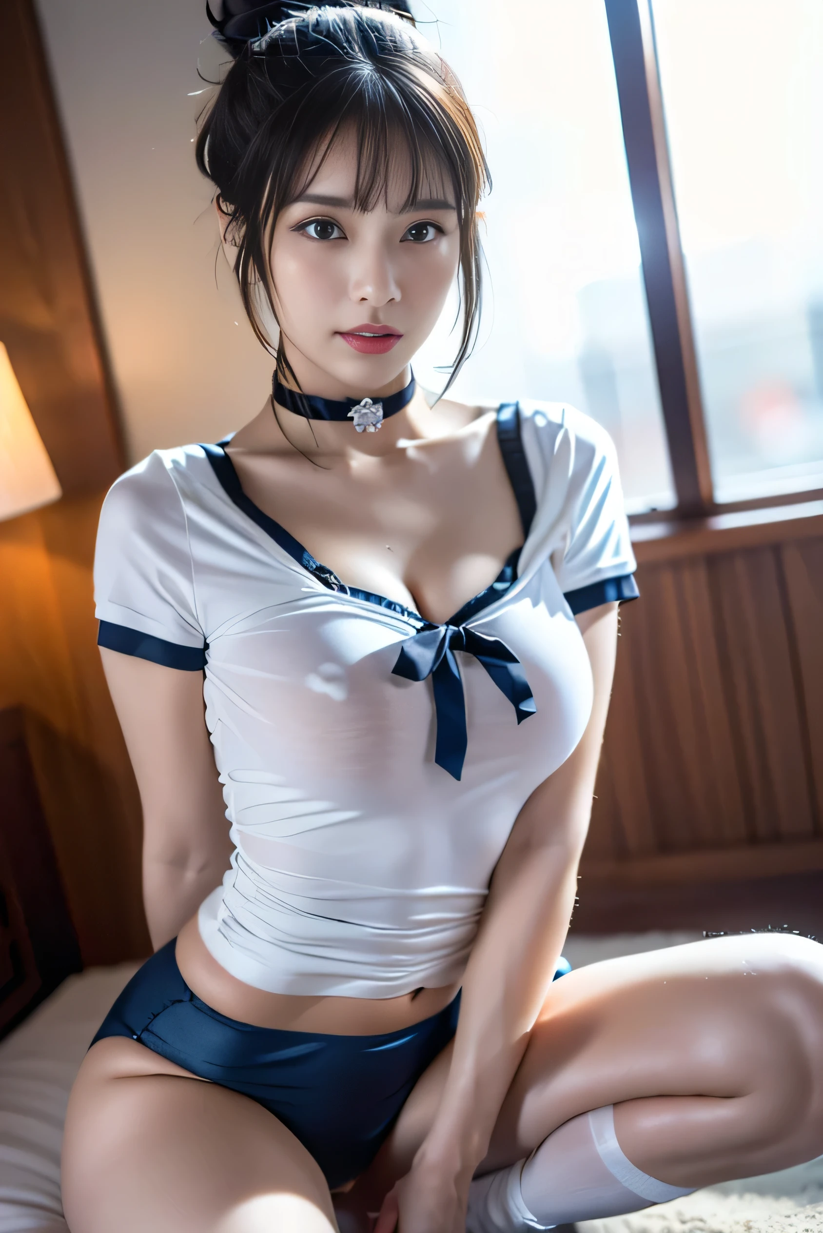 High resolution、8K quality、High resolution、masterpiece、(EOS 5Dmark4、ISO100、1/250、F1.8)、Full Specifications、whole body、Urzan-6500-v1.1、 (RAW Photos:1.2)、 (Realistic:1.4)、Beautiful detailed girl, double eyelid、Long eyelashes above and below the eyes、Curled lashes、Very detailedな目と顔, Beautiful attention to detail, Brown Hair、Medium Bob、bangs、Ridiculous, 信じられないほどRidiculous., Large file size, Very detailedな, High resolution, Very detailed, Highest quality, masterpiece, Chemomimi, (((JK Uniform)), shape, Very detailed, BAPV, Integrated, 8k wallpaper, wonderful, Fine details, masterpiece, Highest quality, Very detailedな YTD ユニフォーム 8k 壁紙、Light on the face,、Cinema Lighting、 One Girl、19 years old、((Lying in bed、Sleep posture))、 ((Spread your legs : 120° ))、(Panty shot)))、(Camel Toe)、 (half)、 No shirt、((White bra、Navy blue pleated skirt、mini skirt、panties、socks))only、 Sleeping posture、From above、