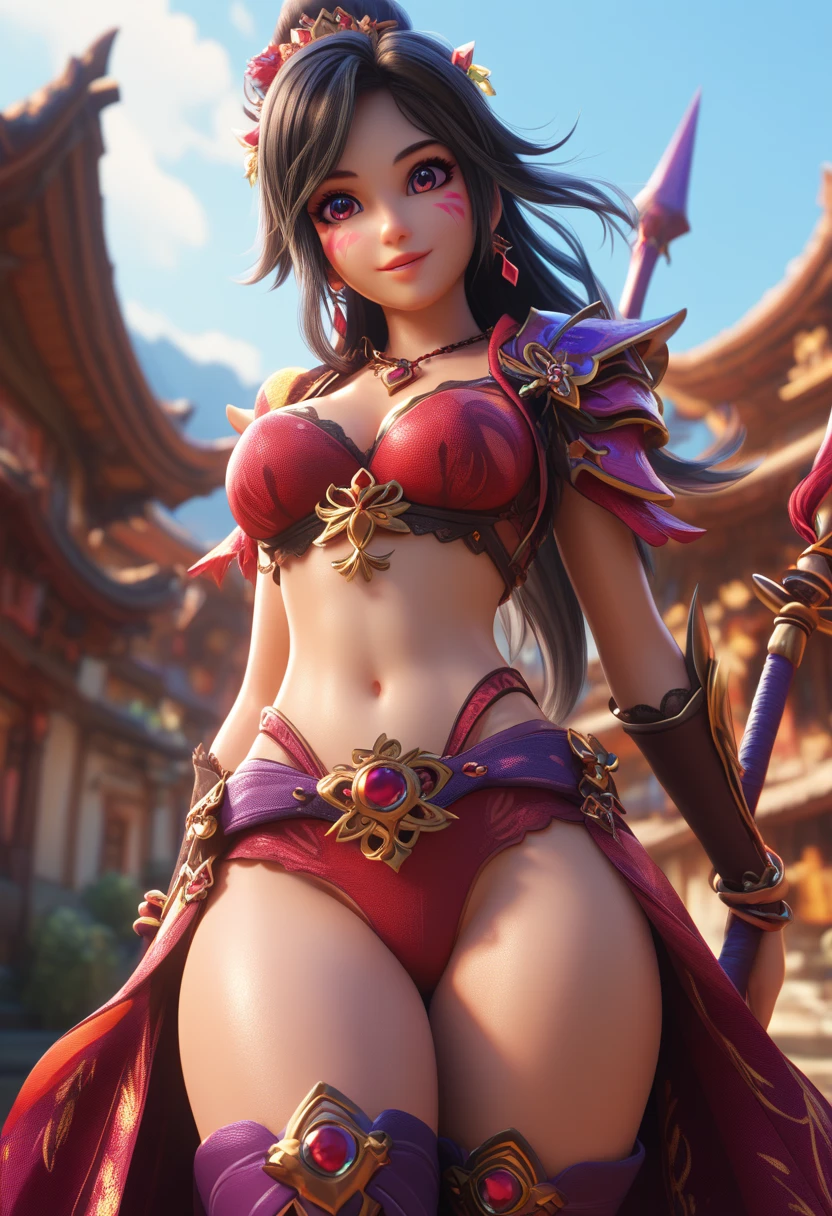 beautiful japanese young woman, wearing cyborg armor, thick symmetrical features, very short hair, background is cherry blossoms, pink aura, red lips, octane render,