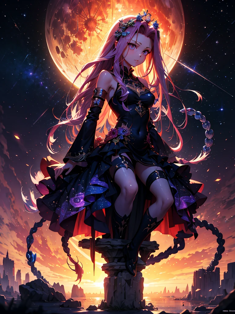  黒マントを着た裸の Medusa の少女が渦巻の中を飛んでいる,   anime fantasy artwork sitting on a rock with a full moon in the background。sitting on a rock、There is a full moon in the background。 Medusa , Hair is made of snakes、Mythical world、 Glaring works， Anime Fantasy Illustration  ,     Soft Vitality of an Anime Girl with Space Hair   , epic anime artwork,   Detailed Anime Art  work,   detailed digital anime art, Swirling Black Magic  , Dreamy psychedelic anime  ,   Art Nouveau Anime Space Display  ,   beautiful anime artwork ,  Anime Original Picture Details  ,  Delicate and Beautiful Anime CG Style ,   Detailed Anime Art  、Drops white liquid from her vagina