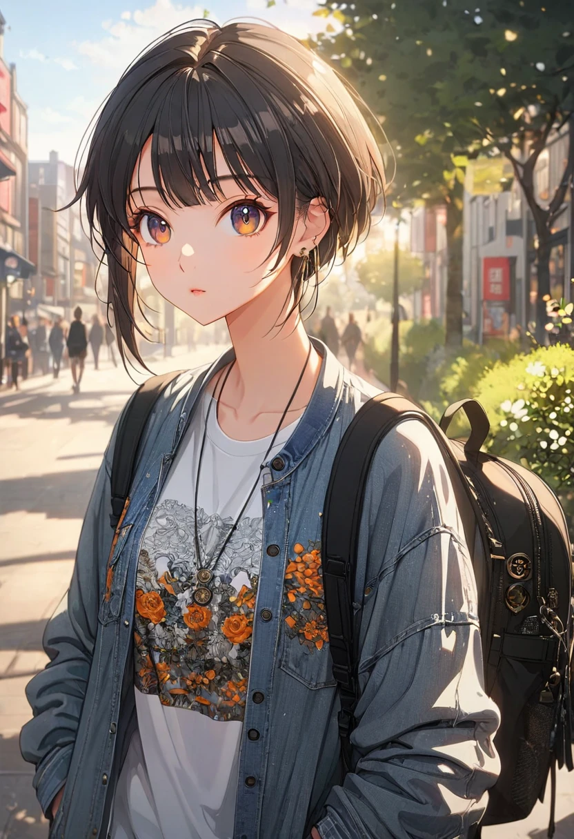 Beautiful、ultra-detailliert、Kawaii Girl、A Japanese style、watercolor paiting、a miniskirt、Staring at me、Glamorous city、