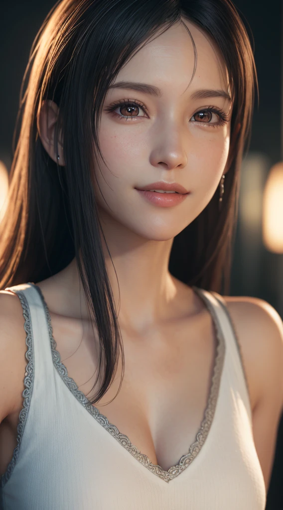 (best quality, ultra-detalhado, Realistic:1.37), Tifa Lockhart, rosto delicado, Rosto detalhado, Sweet smile expression, Corpo Perfeito, textura ultra realista, Retratos, vivid colors, soft lighting, full body
