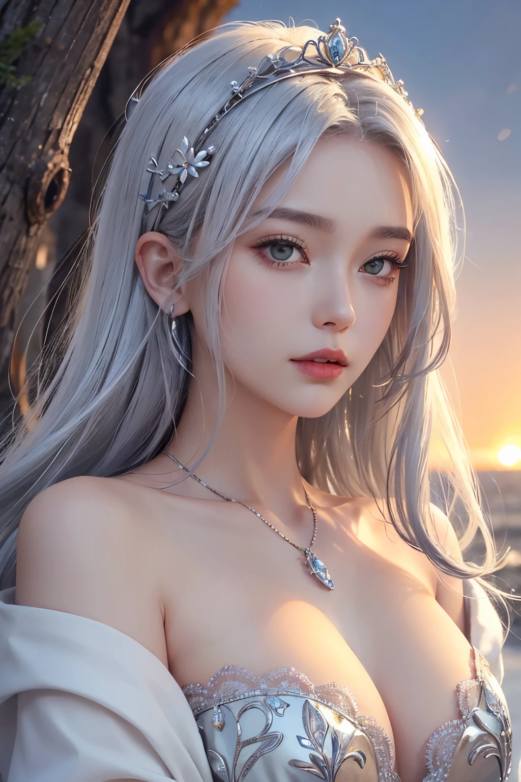Close-up of a woman with white hair, Portraits of Yang Jie, pixiv contest winners, fantasy art, White-haired God, beautiful figure painting, guweiz style artwork, Snow woman’s sharp gaze, guweiz, with long white hair, with white hair, flowing hair, National Science Foundation, big deal , full-body shot, Smile, sexy look, (witch), red eyes, with fair and smooth skin