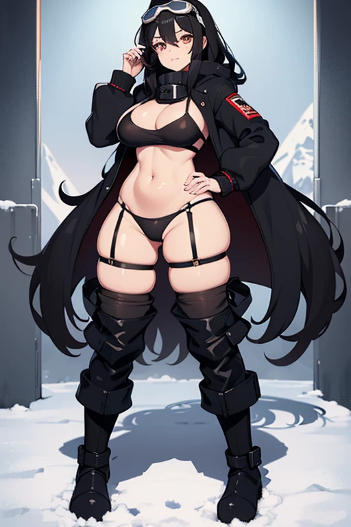 masterpaintings, the best quality, PrinzV4, 1girl huge large breasts, 独奏, length hair, cleavage of the breast, looking at the spectator, Large big tits,Large Big breast, mitts, Belly button, Hold, jackets, Yellow eyes, White hair, red hair, O cabelo multicolorido, Open your clothes, Black gloves, Open jacket, Official alternative costumes, Striped hair, Black jacke, hand on hips, underboobs, head piece, Banner, Red panties, Queen of the game, Hold the flag,pregnant women with,shot on the body,cum on the stomach,The white liquid is drizzled all over the body