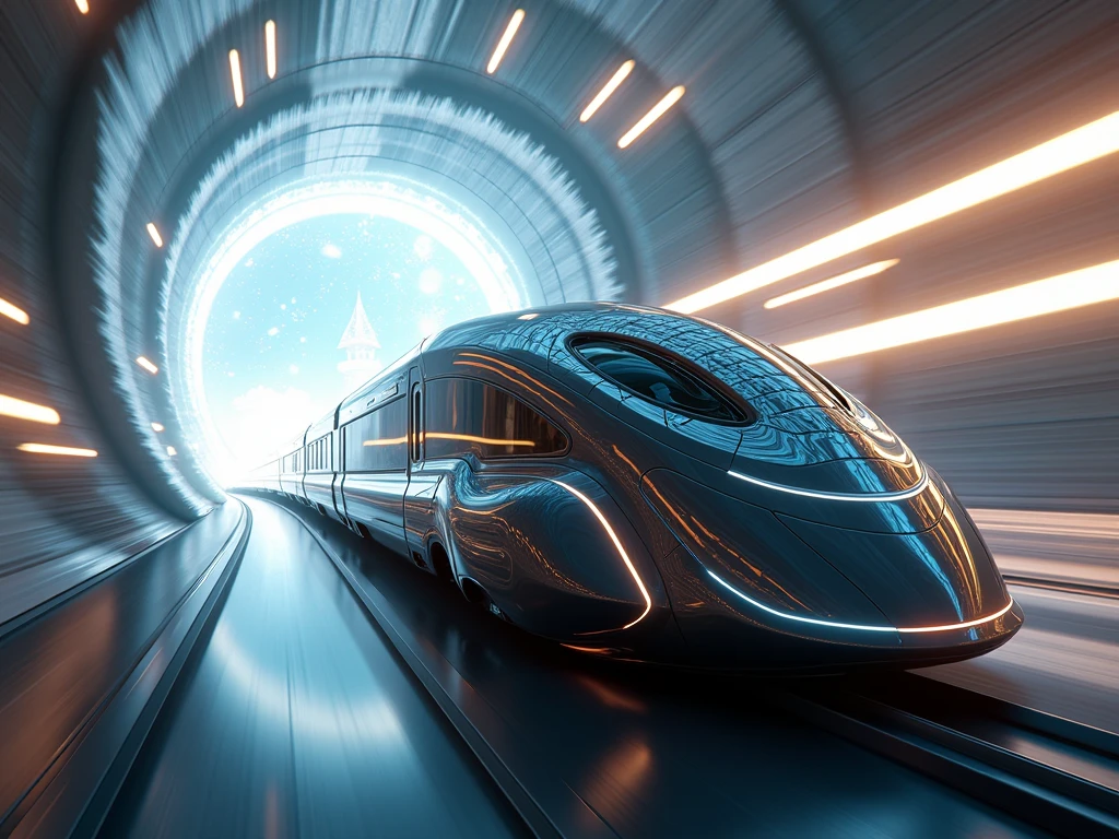 photo realistic hyperspeed train passing a time portal, highly detailed, motion blur, light trail behind