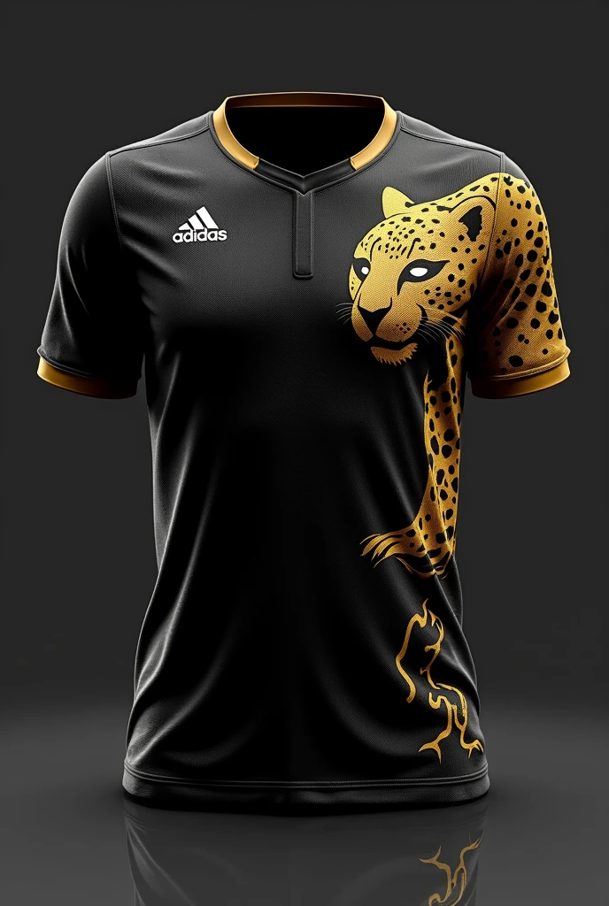 Orange football shirt Details :indigenous painting on the entire shirt in gold color Panther in the center of the shirt Number 10 on the upper right side