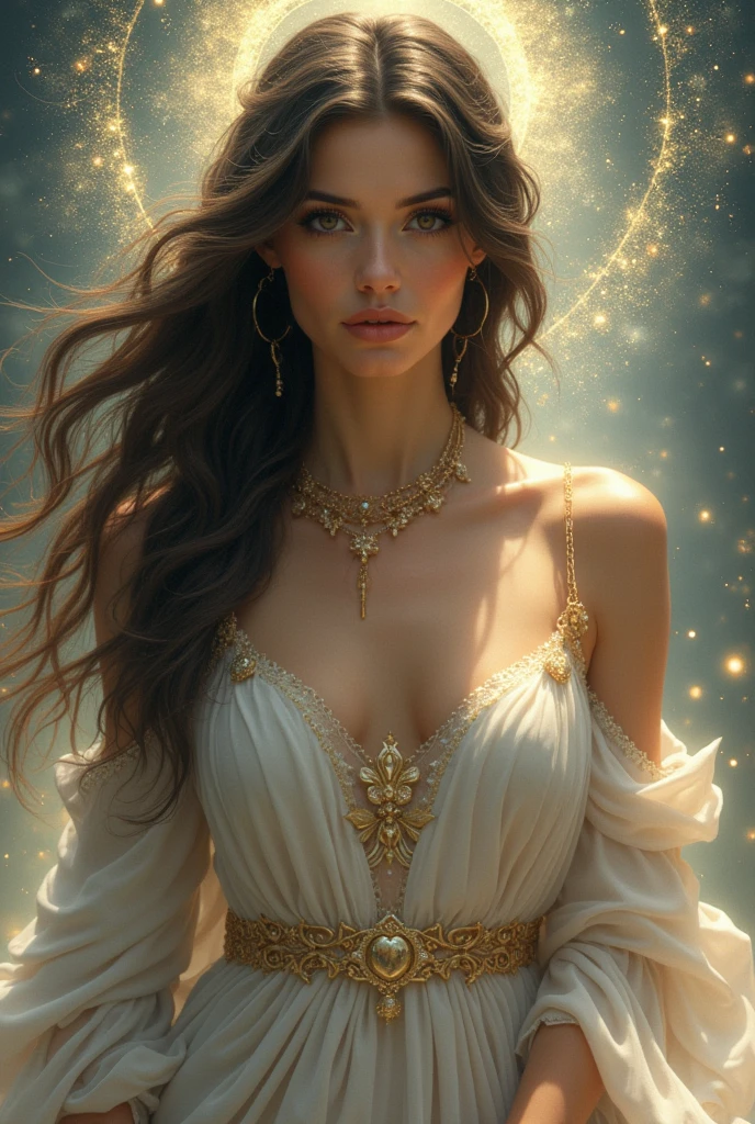goddess of youth, brown hair and eyes, mythology artwork