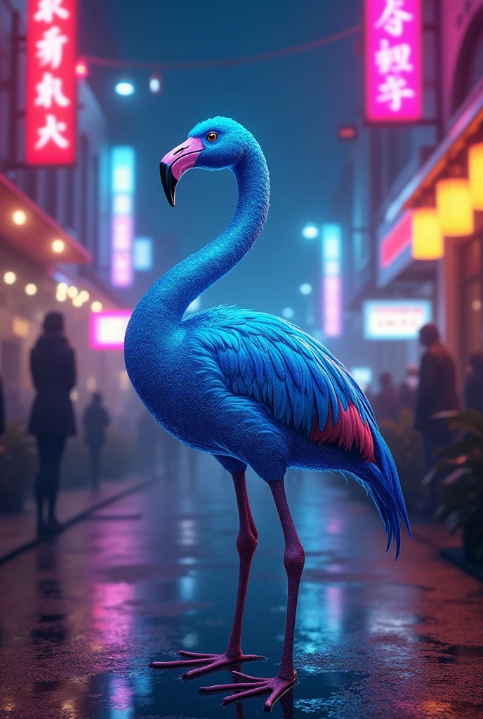 The light shines when illuminated by neon light 、Shiny blue flamingo reflecting light
The neon lights in the center of the city create a fantastic and mysterious atmosphere。