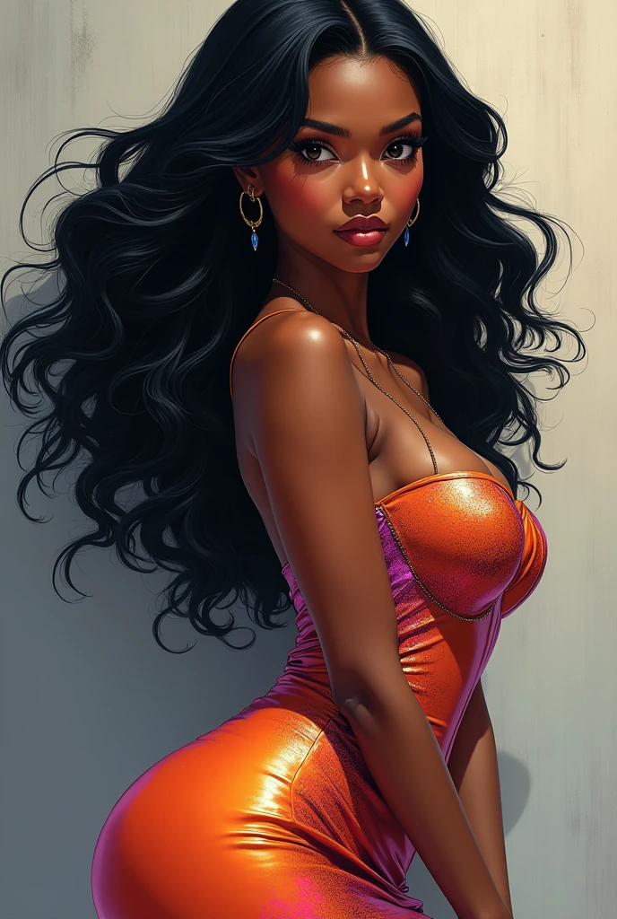 elegant BLACK lady, wearing a beautiful full body panther fantasy, black wavy LONG DRED LOCKS hair, honey eyes, colorful, sun rays, portrait, close up, 8k, DSRL, cinematic, hot colors, nice body figure, FOXY BROWN, high definition, intricate, 3d, hdr, "midjourney quality", sharped, intricate, fantasy, WLOP, illustration
