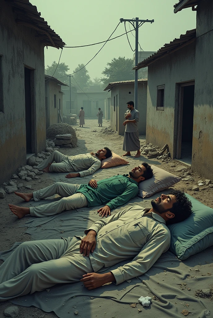 Indonesian naked old men sleeping in old dirty house
