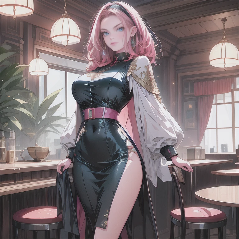 Highest quality、masterpiece、High sensitivity、High resolution、Detailed Description、Slender girl、Kogal、Pink Hair、Long fake nails、Color Contact Lenses、Smile and wink、Platform boots、