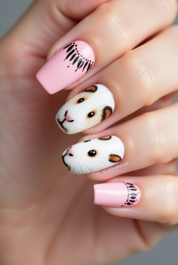 Create a hyperdetailed photorealistic macro image of a woman's painted toenails. Each toenail has the image of a little piggy on it, each one doing something different.
