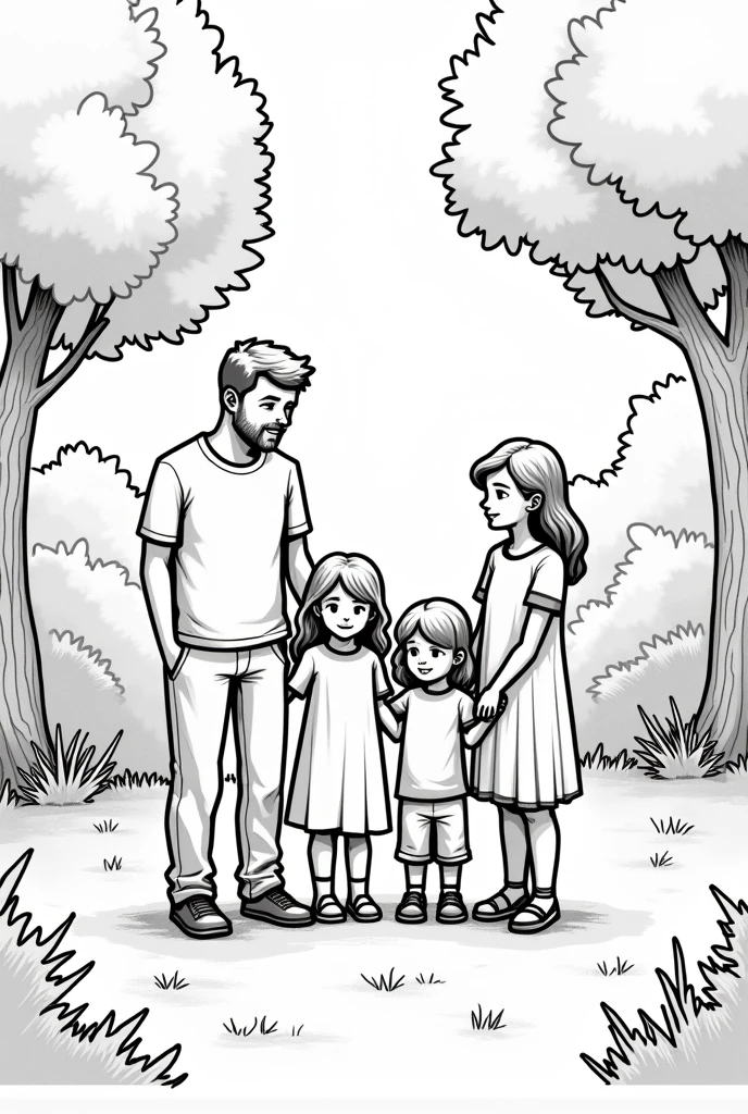 Adam and Eve surrounded by lush plants and friendly animals in the Garden of Eden, drawn in cartoon style. Only the outlines of cartoon characters and elements for coloring