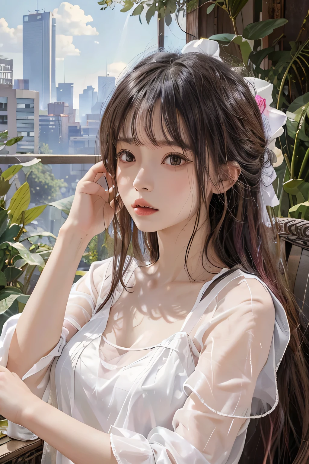 (Hyper-realistic) , (illustratio), (Increase the resolution), (8K), (RAW photos,best qualtiy),(realisticlying,photograph realistic:1.3),best qualtiy,highly detailed,tmasterpiece,1girll, 独奏, By bangs, exposed bare shoulders,raised arm, Black shorts,White mini short top, greybackground, hair between eye,, long whitr hair, Super short pants, parted lip, red eyes, simplebackground, Full body photo,Hips up, view the viewer, (Detailed face), Yellow hair, jewelry, Women's tights, Shorts, Camel toes。