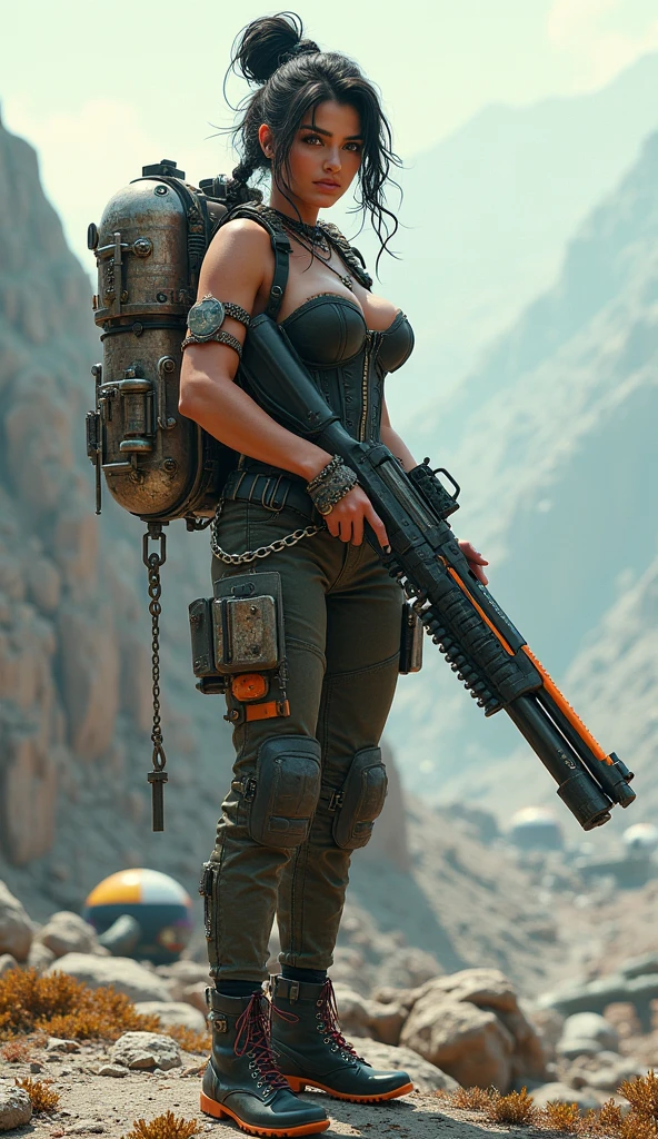 Uma garota loira de 18 anos, wearing a bikini inside a giant robot,estilo gears, Post-apocalyptic background at night desert