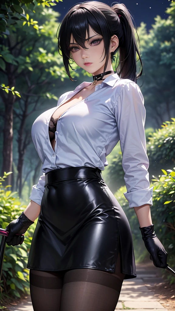 1female，25 age old，Large breasts，long leges，big chest and thin waist，a little bit chubby， photo exposure， 独奏，（Background with：at a forest，the rainforest，in summer） She has short black hair，Stood up，seen from the front， curlies， The sky is mostly cloudy，（（（tmasterpiece），（Very detailed CG unified 8k wallpaper），Best quality at best，电影灯光，detailed back ground，beautidful eyes，Bright pupils，（very delicate beautiful），（Beautiful and detailed eye descriptions），ultra - detailed，tmasterpiece，）），facing at the camera，A high resolution，ultra - detailed），Redlip，revealing breasts，Bare genitals， Camel toes，Female secretary（dressed in：Blue see-through shirt，Sexy apron）nakeness，