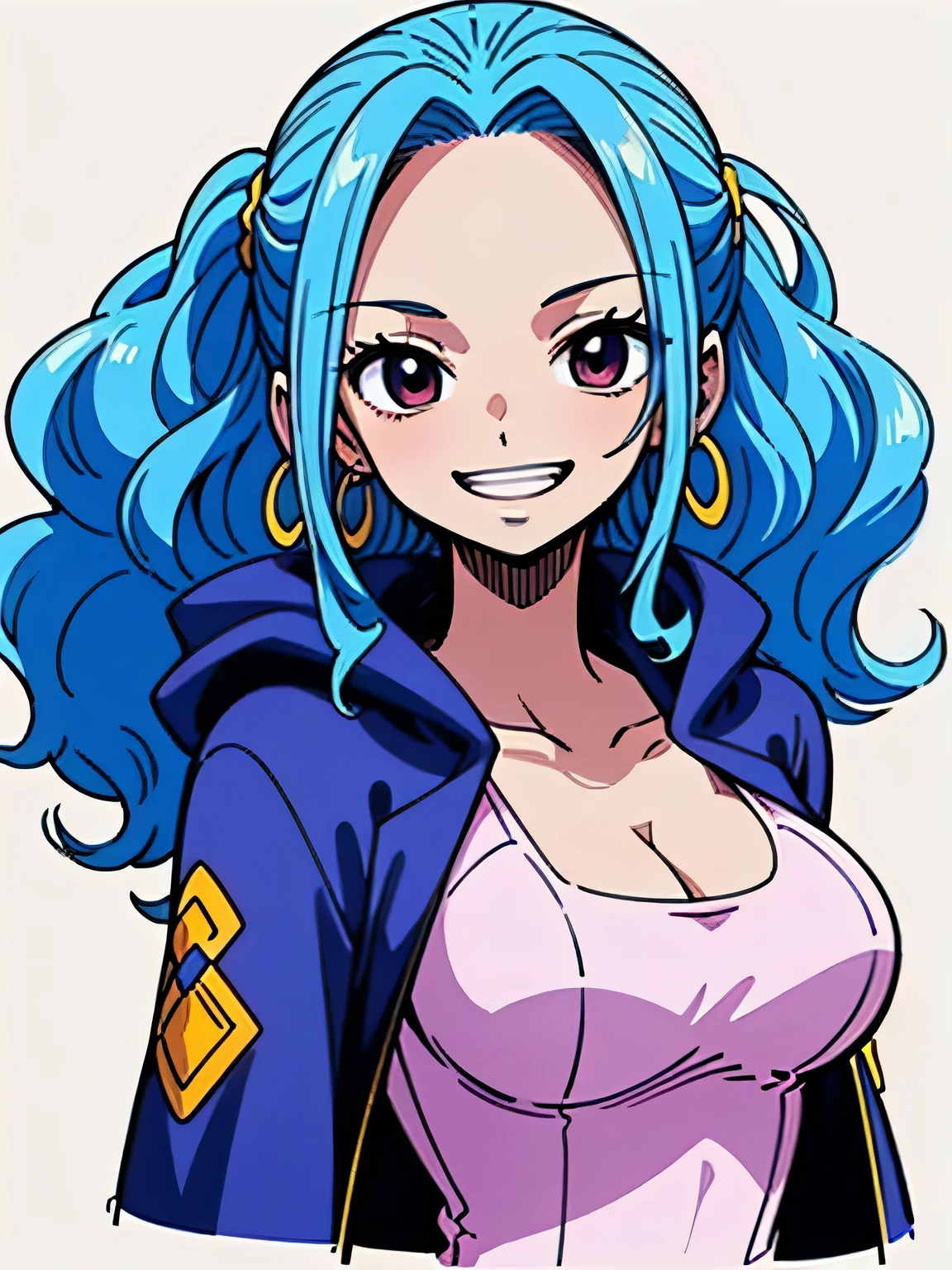 looking at viewer,Alone,upperbody,YOU LIVE,pastel purple curly wavy long hair,big fore head,whte hoodie,hoodie front opening 、(open jacket cleavage cutout,sexy very small breast)、( idol costume)、 ruffle mini skirt、,Sexy Model Pose,grin,white simple background、,(manga style),(sketch),(illustration),