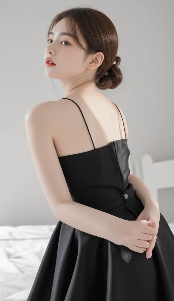 Beauty，suspender dress，Seven-point photo，look back