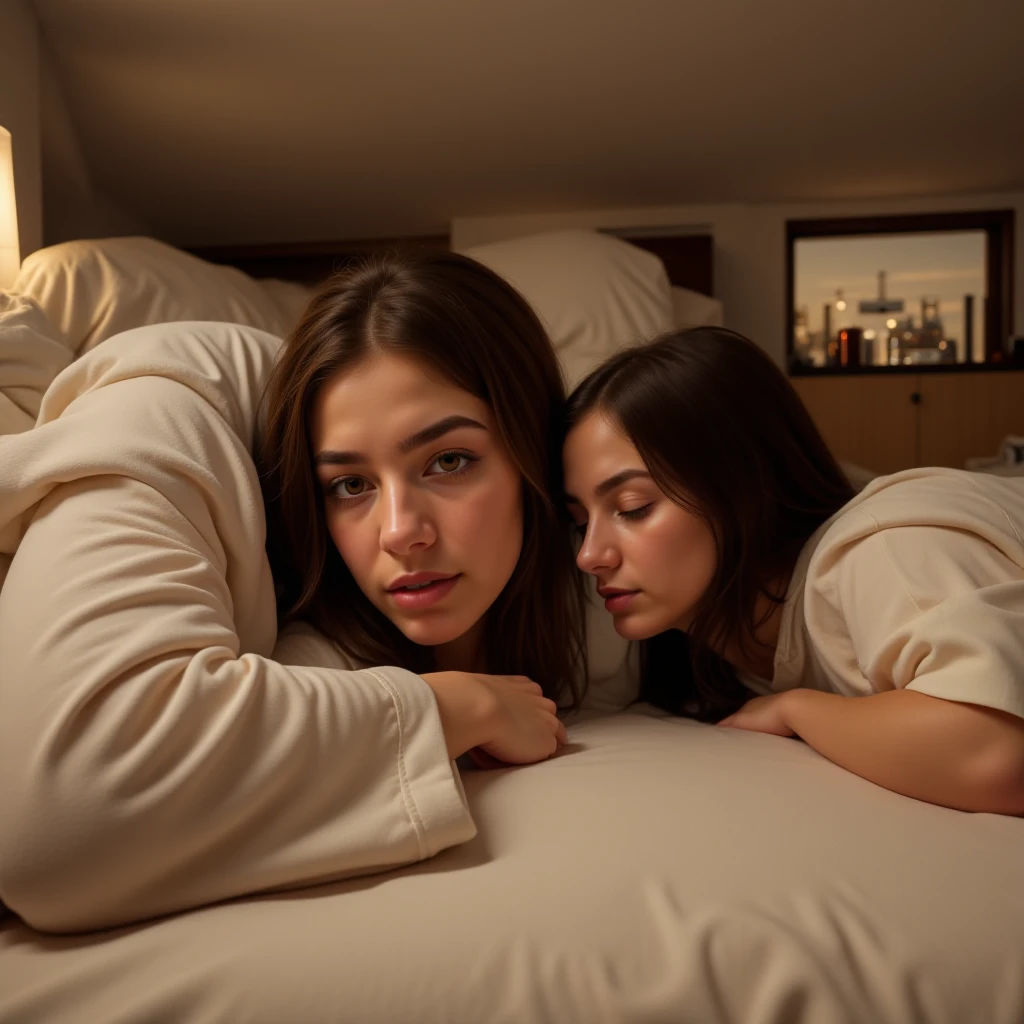 a sleeping girl,isabella,beautiful detailed eyes,beautiful detailed lips,extremely detailed face and features,long eyelashes,young woman sleeping peacefully,cozy bedroom interior,soft lighting,warm color palette,dreamy atmosphere,high quality digital art,detailed rendering,photorealistic,cinematic lighting, 22 years old, long brown hair, hazel eyes, white skin,