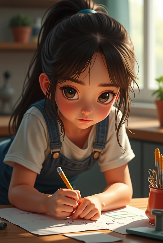 Girl Drawing , skin fair, the yellow ones ,Bullish,big black hair