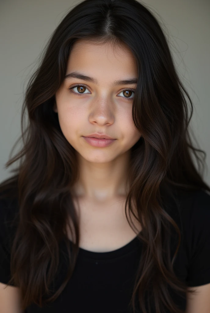 Young 22-year-old mixed race woman with brown eyes and long hair