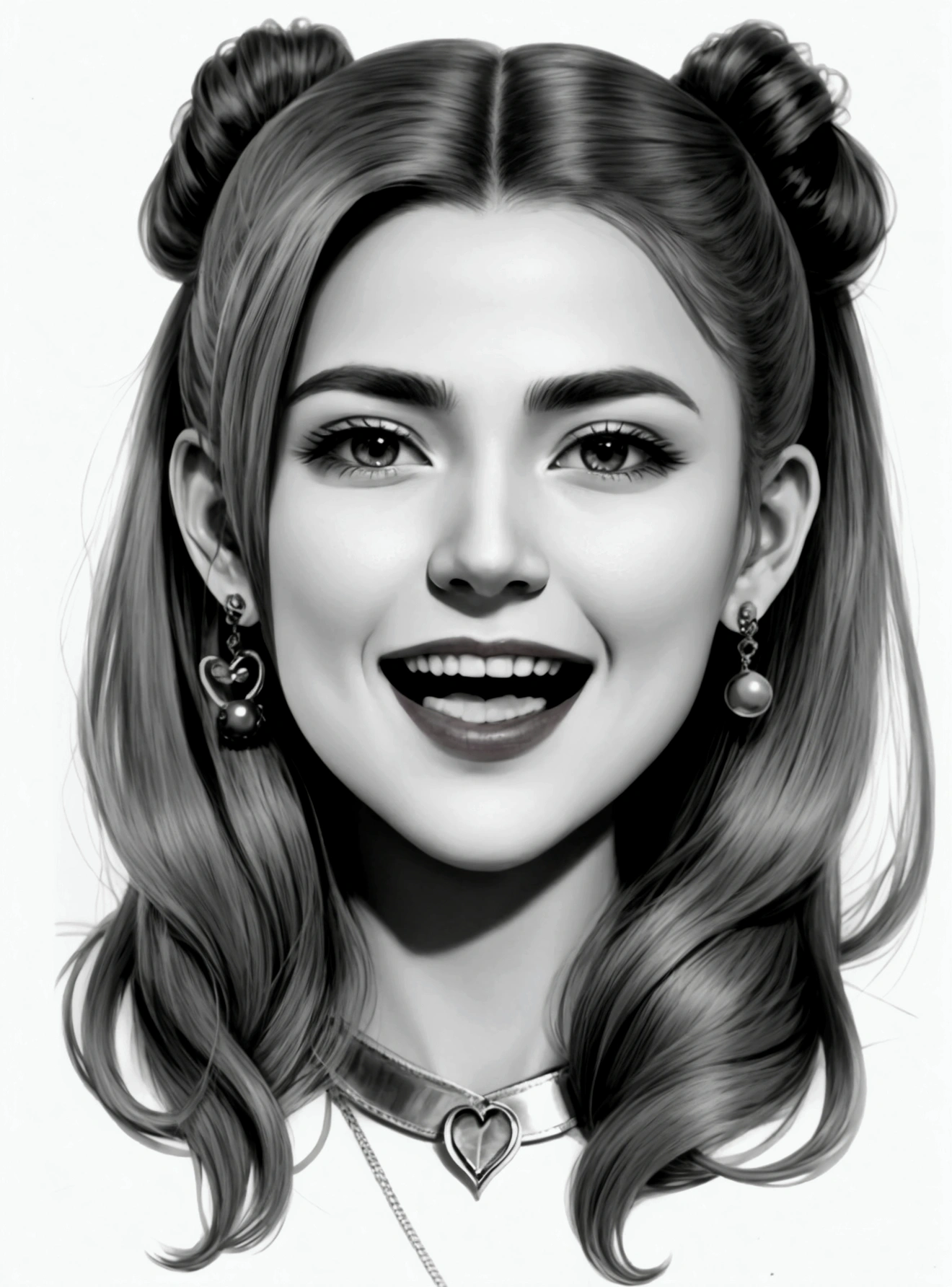a drawing of a woman with long hair and a big smile, a pencil sketch by Artgerm, Artstation, digital art, artgerm portrait, artgerm. high detail, artgerm. anime illustration, artgerm on artstation pixiv, drawn in the style of artgerm, artgerm. 3d shadowing effect