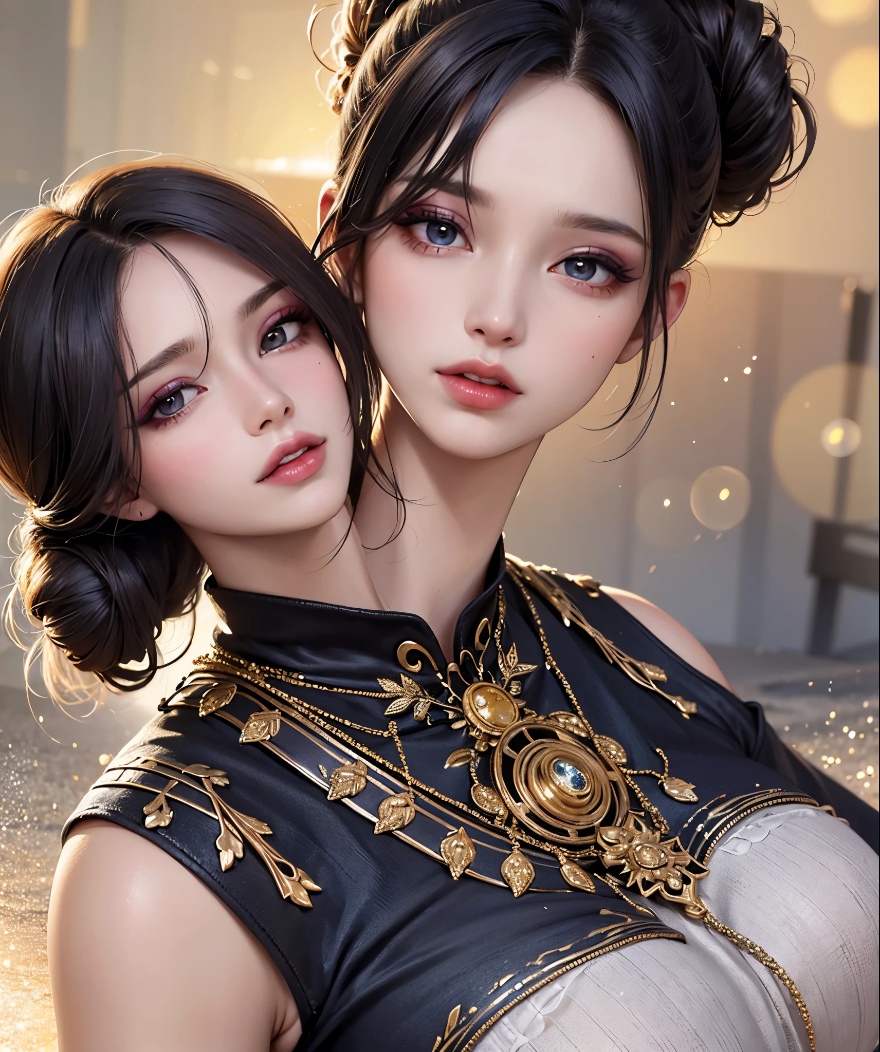 a close up of a woman in a black and red outfit, a beautiful fantasy empress, ((a beautiful fantasy empress)), xianxia fantasy, by Yang J, full body xianxia, game cg, fantasy art style, inspired by Li Mei-shu, xision wu, loong, beautiful elegant demon queen, yun ling, digital fantasy art ) UHD, retina, masterpiece, ccurate, anatomically correct, textured skin, super detail, high quality, award winning, best quality, highres, HD, 16k, full body, A sitting on his mom's lap, wearing exquisite clothing and stylish shorts.