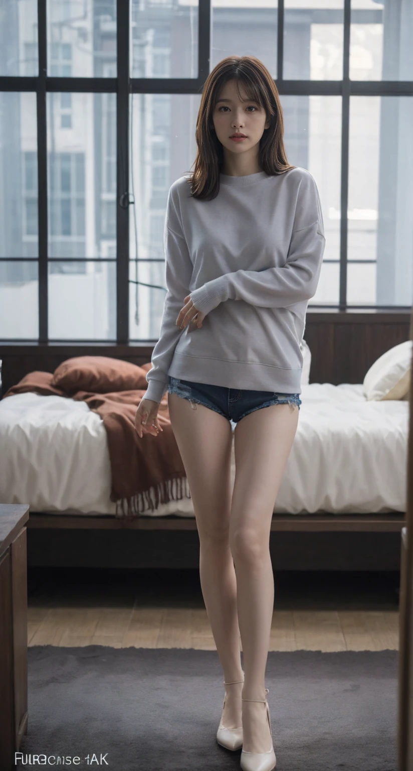   full body image  , 8k, a masterpiece,  most detailed,   top quality white sweater,and raw legs 、Perfect Look.  realistic oil , [Proper Creation, woman,  tan, logic, Bouncing, naked, Gray wolf, ( long hair:1.3), dark theme, Dense forest, full moon,   knight , dark,