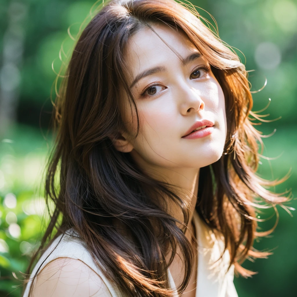 (very realistic pictures, High resolution, detailed face, fine eyes), ((Taken in front of a white wall))、japanese woman, 40 years old, various expressions, alone:1, slim body shape, various hairstyles, casual clothes, Only one person is in the photo、long sleeve dress、Photographed in natural light、simple necklace、spring clothes、Don'don't look at the camera、profile、Red-brown hair color、Red-brown hair color、bob hair