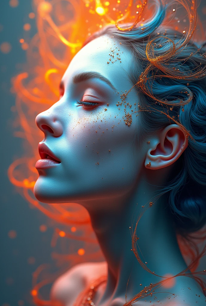 Ral-melting portrait of a woman whose face gently melts into the background, her features dissolving into swirling patterns of light and color, conveying a sense of ethereal beauty and transformation. <lora:ral-melting:1> <lora:EnvyBetterHiresFixXL01:0:hr=1>