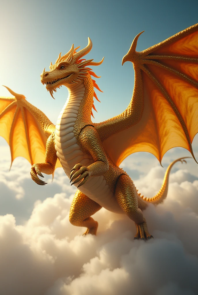 A single golden dragon in the sky.