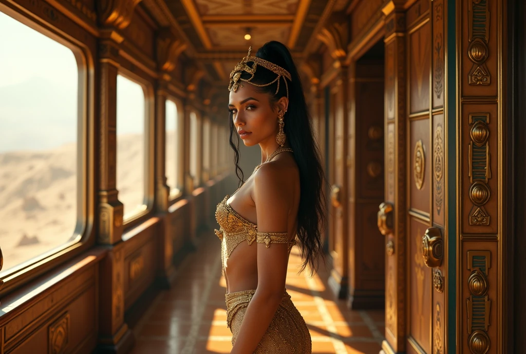 ((masterpiece, highest quality, Highest image quality, High resolution, photorealistic, Raw photo, Extremely detailed CG unified 8k wallpaper)), (huge stunning goddess shot, very hot and sexy, jaw-dropping beauty, perfect proportions, beautiful body, slim body beauty:1.4), Time-Traveling Train, Yang Guifei (dressed as an ancient Chinese empress), Asian beauties,