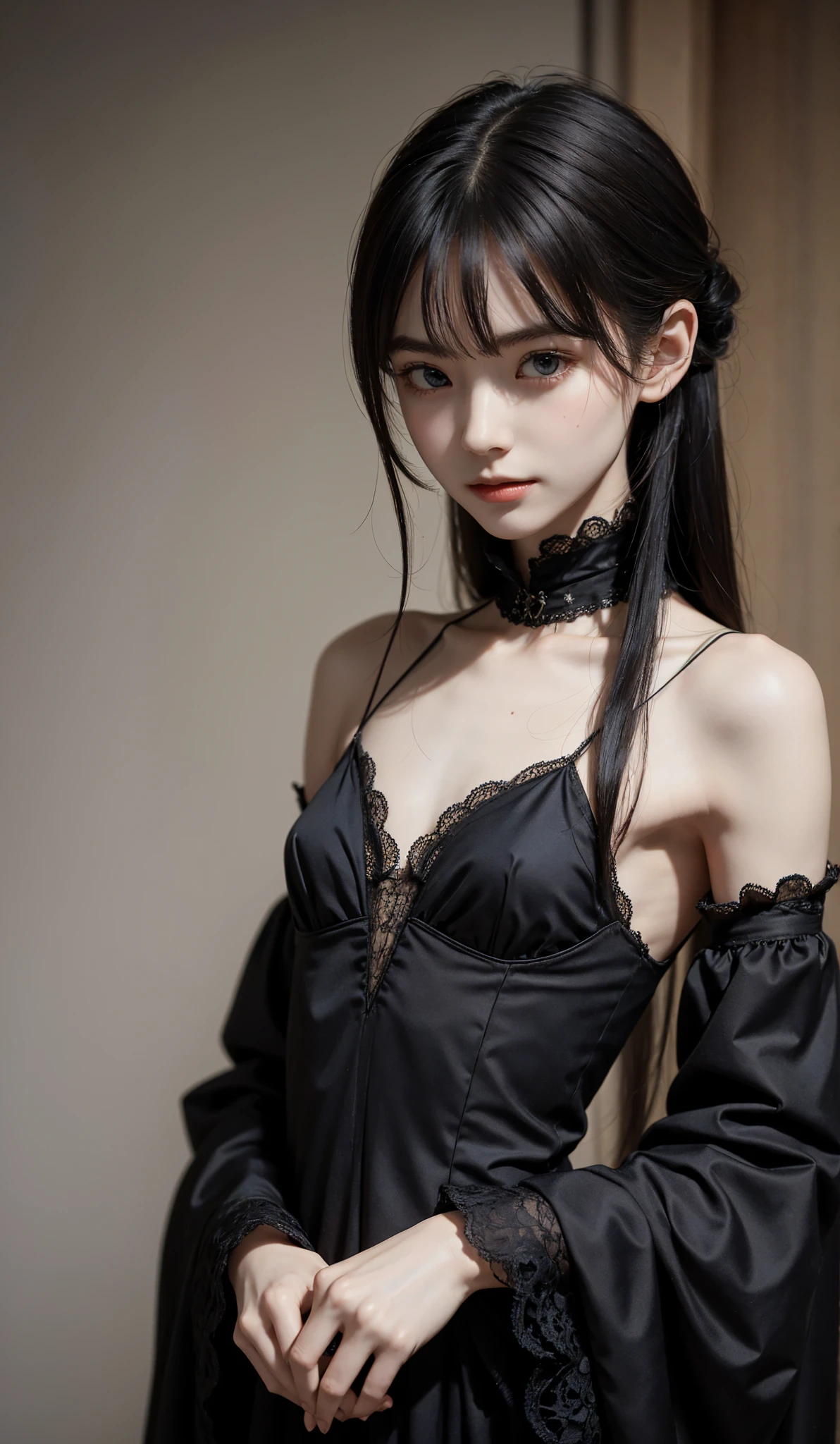 Thin arms,Narrow shoulders,公式art,  Unity 8k Wallpaper,  super detailed, beautiful, beautiful, masterpiece,  best quality, Darkness,  vibe, mystery, Romanticism, Creepy, literature, art, fashion,  victorian , race