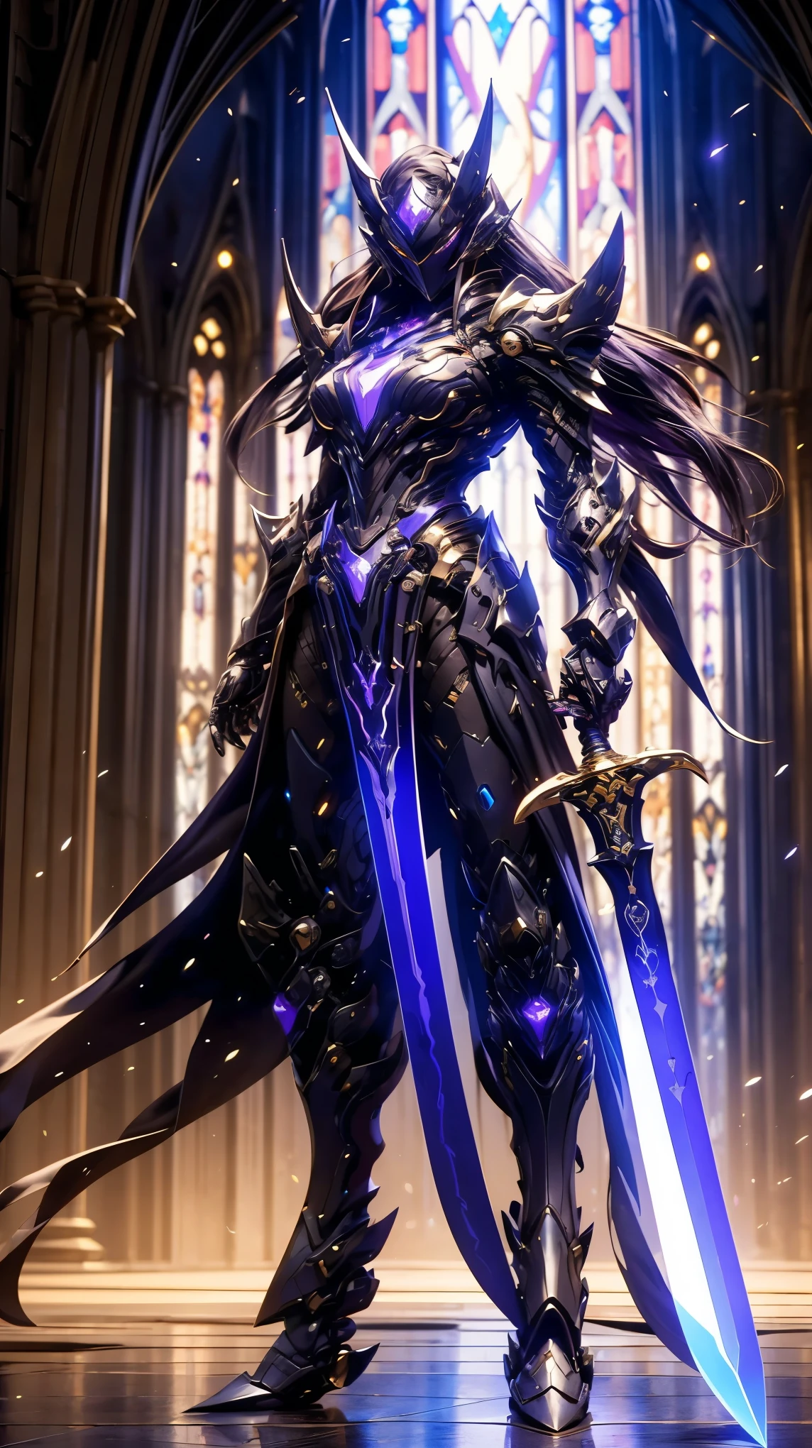  close-up of a person wearing a purple costume and holding a sword, Purple Armor, なめらかなPurple Armor,  8k HD Wallpaper jpeg Artifact ,  8k HD wallpaper jpeg artifact , ethereal and Mecha theme,  Overwatch Sigma ,  Armor with a Purple Glowing Core , Threatening.Unreal 5, Cyber Suit, Cyber Armor,  8K High Detailed Concept Art ,  Ultra Wide Shot ,  full body shot , (masterpiece) , 最 High Quality  ,  High Quality , (futuristic:1.1), ( Paladin with a Sword that harbors Light , The magic of light, Sacred, Wave,  silver and gold), movie lights, (A wonderful future),  Beautiful and Beautiful  ,  super detailed , great composition, floating,  depth of writing, ( Highly Detailed CG, Unity 8k Wallpaper ), (  beautiful detail background  ),  Beautiful Hair Details ,  dramatic light , Gogeta, Mecha, best quality , ultra high resolution with forest background,Photographically,  Handsome Man with White Skin ,  Beautiful Hair Details _Red suit, dark_ fantasy standing in a church,  curly long hair , Red Moon,  pixib, ,  Elegant Eerie , FF14,  dramatic light ,  fantasy standing in a church background,  manga style, Nihei Tsutomu style ,  Vibrant Joint , Bright purple hair, woman,  attractive style holding a big axe、Big Breasts、 big breasts、female knight、 Female Warrior、美しいwoman、 rich breasts、 voluminous bust