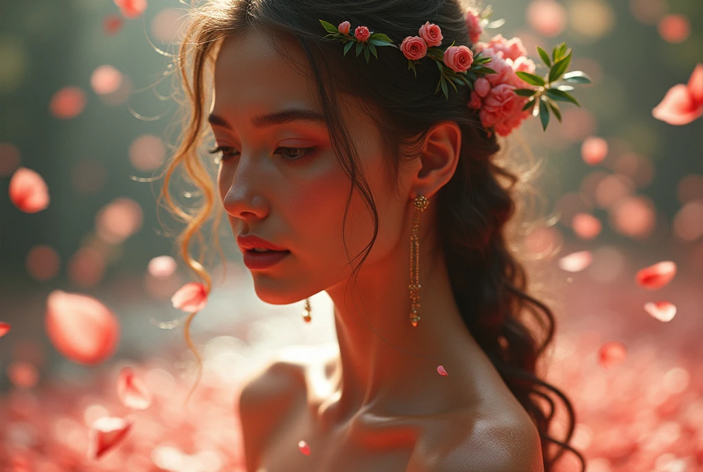 ((masterpiece, highest quality, Highest image quality, High resolution, photorealistic, Raw photo, Extremely detailed CG unified 8k wallpaper)), (huge stunning goddess shot, very hot and sexy, jaw-dropping beauty, perfect proportions, beautiful body, slim body beauty:1.4), Rain of Petals,