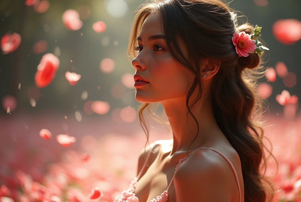 ((masterpiece, highest quality, Highest image quality, High resolution, photorealistic, Raw photo, Extremely detailed CG unified 8k wallpaper)), (huge stunning goddess shot, very hot and sexy, jaw-dropping beauty, perfect proportions, beautiful body, slim body beauty:1.4), Rain of Petals,